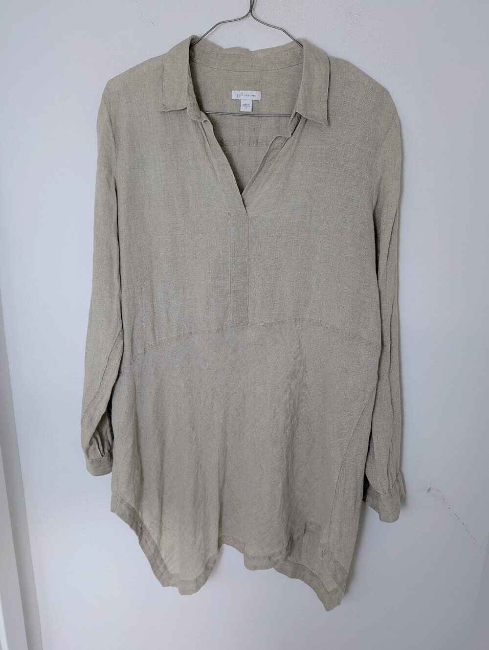 J.JillLove Linen Natural Lagenlook Asemetrical V-Neck Tunic Blouse Women Size S